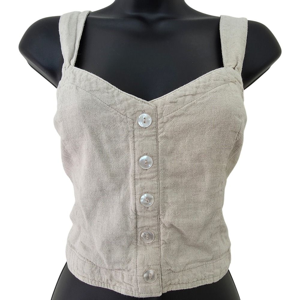 Abercrombie & Fitch Linen Blend Button Crop Tank Top Sz S Oatmeal Boho Coastal